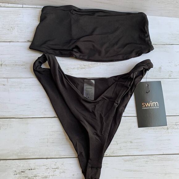 NWT Naked Wardrobe Bandeau Bikini Swim Set in Black - Picture 2 of 9
